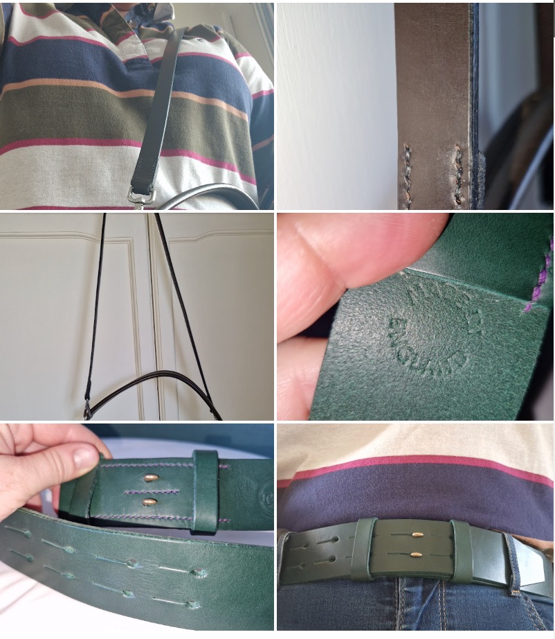 group of images showing bag strap and custom belt